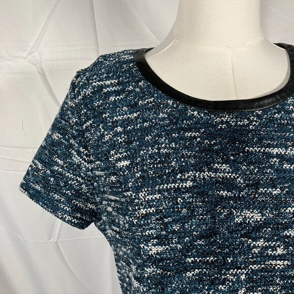 Talbots Tweed Fit & Flare Short Sleeve Crew Neck Dress Womens 10P Teal Black New - Picture 2 of 15